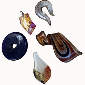 Handcrafted Glass Pendants Lot Of 5 Murano Style Unique Abstract & Colorful Desi